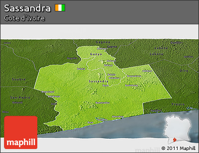Physical Panoramic Map of Sassandra, darken