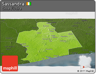 Physical Panoramic Map of Sassandra, darken