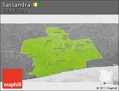 Physical Panoramic Map of Sassandra, desaturated