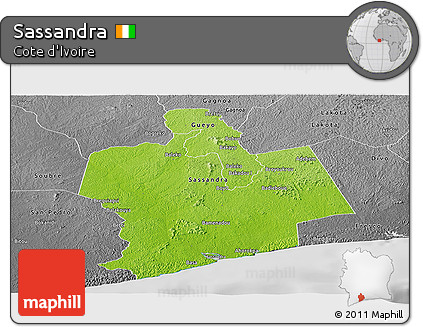 Physical Panoramic Map of Sassandra, desaturated