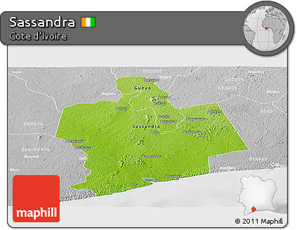 Physical Panoramic Map of Sassandra, lighten, desaturated