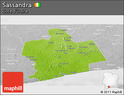 Physical Panoramic Map of Sassandra, lighten, desaturated