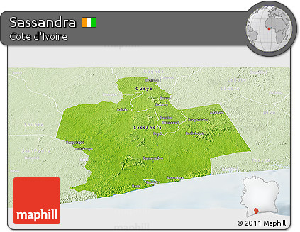 Physical Panoramic Map of Sassandra, lighten
