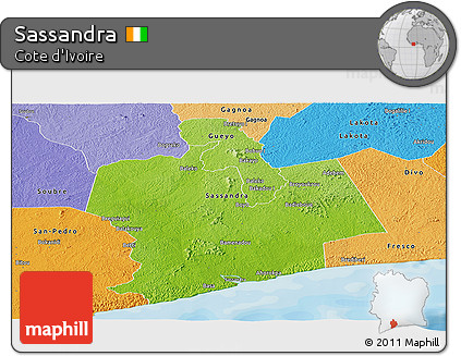 Physical Panoramic Map of Sassandra, political shades outside