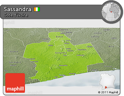 Physical Panoramic Map of Sassandra, semi-desaturated