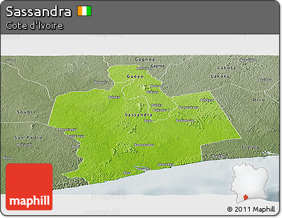 Physical Panoramic Map of Sassandra, semi-desaturated