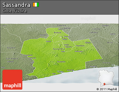 Physical Panoramic Map of Sassandra, semi-desaturated