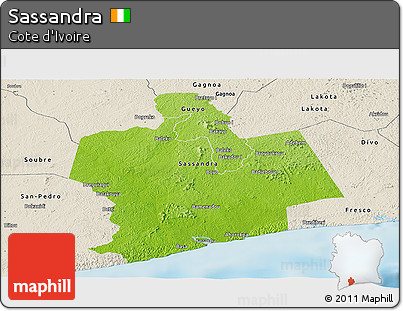 Physical Panoramic Map of Sassandra, shaded relief outside