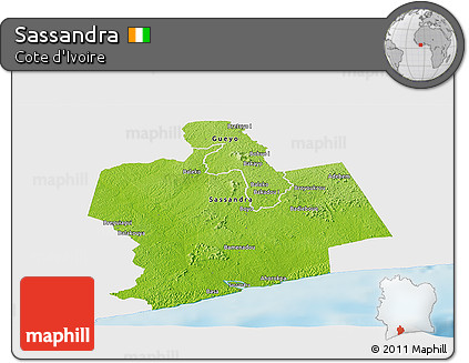 Physical Panoramic Map of Sassandra, single color outside