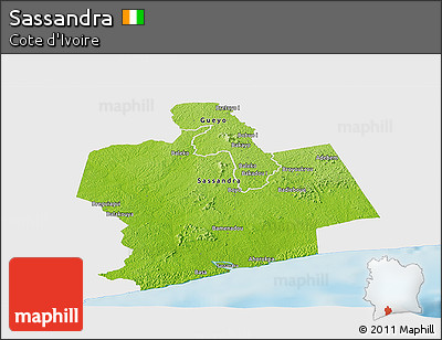 Physical Panoramic Map of Sassandra, single color outside