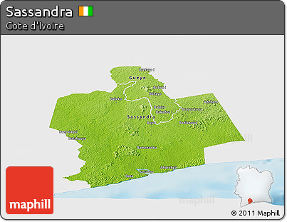 Physical Panoramic Map of Sassandra, single color outside