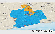 Political Panoramic Map of Sassandra, shaded relief outside