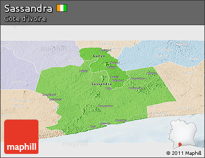 Political Shades Panoramic Map of Sassandra, lighten