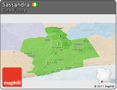 Political Shades Panoramic Map of Sassandra, lighten