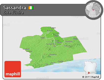 Political Shades Panoramic Map of Sassandra, single color outside