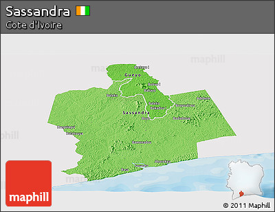 Political Shades Panoramic Map of Sassandra, single color outside