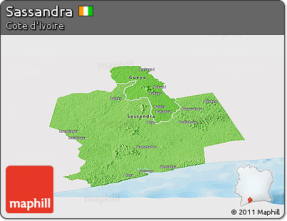 Political Shades Panoramic Map of Sassandra, single color outside