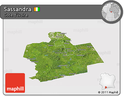 Satellite Panoramic Map of Sassandra, cropped outside