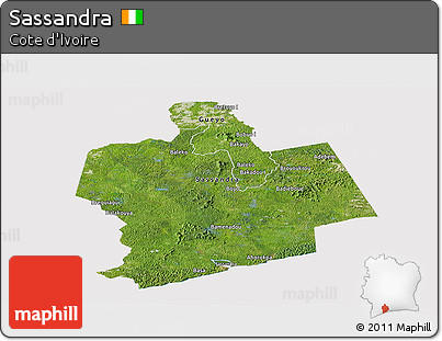 Satellite Panoramic Map of Sassandra, cropped outside