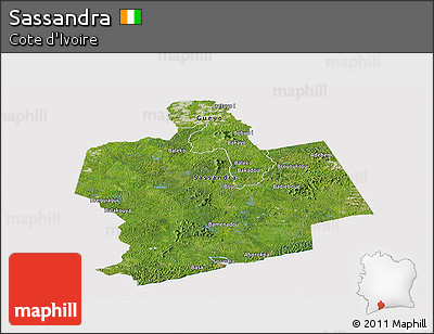 Satellite Panoramic Map of Sassandra, cropped outside