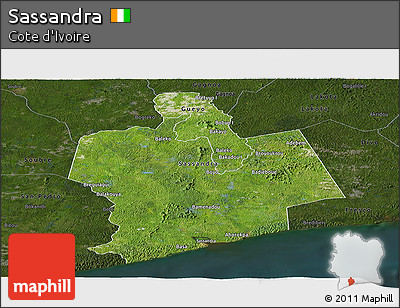 Satellite Panoramic Map of Sassandra, darken