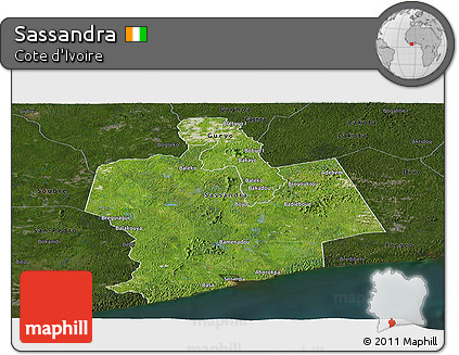 Satellite Panoramic Map of Sassandra, darken
