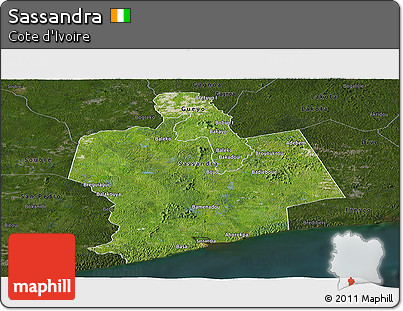 Satellite Panoramic Map of Sassandra, darken