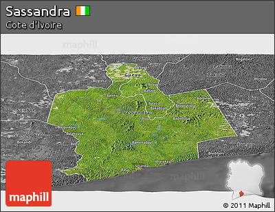 Satellite Panoramic Map of Sassandra, desaturated