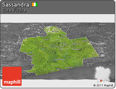 Satellite Panoramic Map of Sassandra, desaturated
