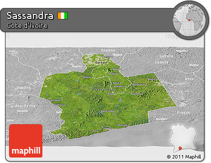 Satellite Panoramic Map of Sassandra, lighten, desaturated