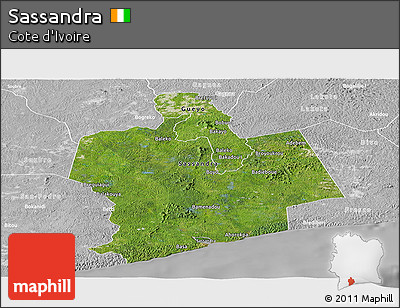 Satellite Panoramic Map of Sassandra, lighten, desaturated
