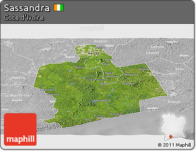 Satellite Panoramic Map of Sassandra, lighten, desaturated