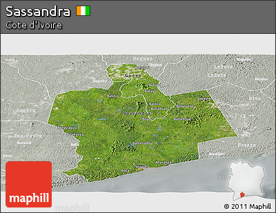Satellite Panoramic Map of Sassandra, lighten, semi-desaturated