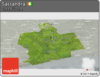 Satellite Panoramic Map of Sassandra, lighten, semi-desaturated