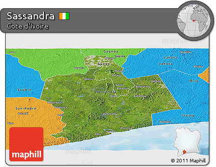 Satellite Panoramic Map of Sassandra, political outside