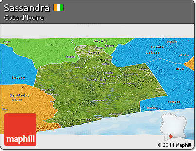 Satellite Panoramic Map of Sassandra, political outside