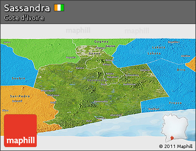 Satellite Panoramic Map of Sassandra, political outside