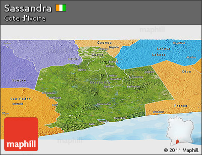 Satellite Panoramic Map of Sassandra, political shades outside