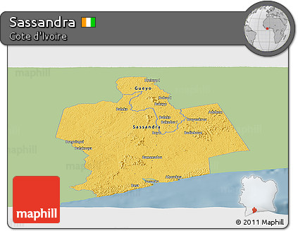 Savanna Style Panoramic Map of Sassandra, single color outside