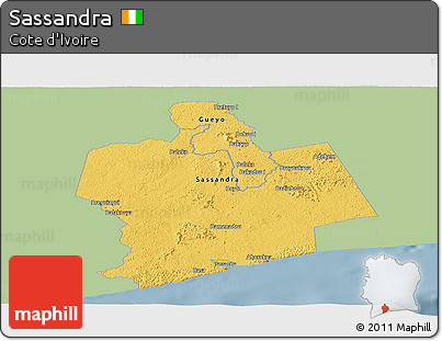 Savanna Style Panoramic Map of Sassandra, single color outside