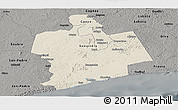 Shaded Relief Panoramic Map of Sassandra, darken, semi-desaturated