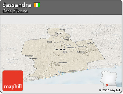Shaded Relief Panoramic Map of Sassandra, lighten