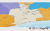 Shaded Relief Panoramic Map of Sassandra, political shades outside