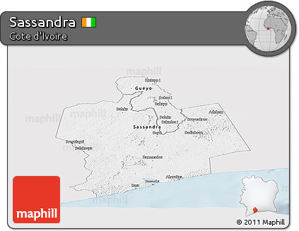 Silver Style Panoramic Map of Sassandra, single color outside
