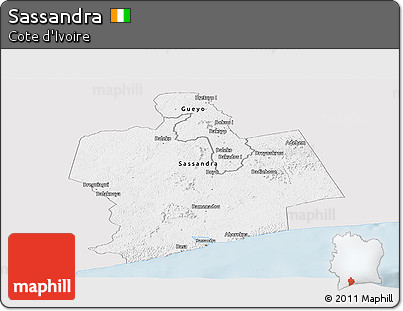 Silver Style Panoramic Map of Sassandra, single color outside