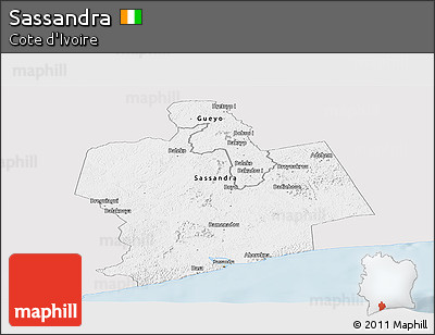 Silver Style Panoramic Map of Sassandra, single color outside