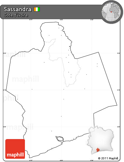 Blank Simple Map of Sassandra, cropped outside, no labels