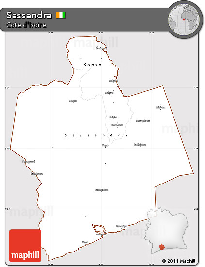 Classic Style Simple Map of Sassandra, cropped outside