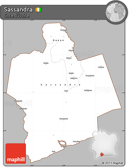 Gray Simple Map of Sassandra, cropped outside