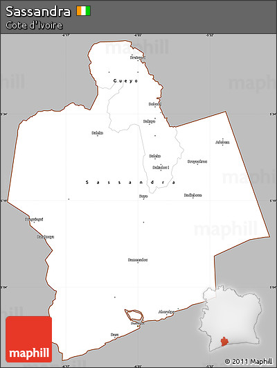 Gray Simple Map of Sassandra, cropped outside
